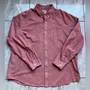 L.L.Bean Traditional Fit Mens Red Chambray 100% Cotton Long Sleeve Button Up 2XL